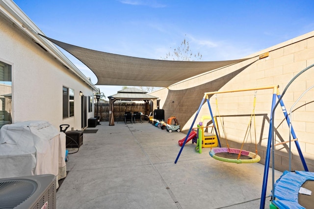 view of patio with a gazebo and grilling area