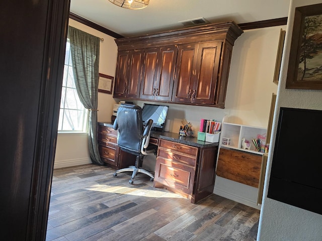 office area featuring dark wood-type flooring