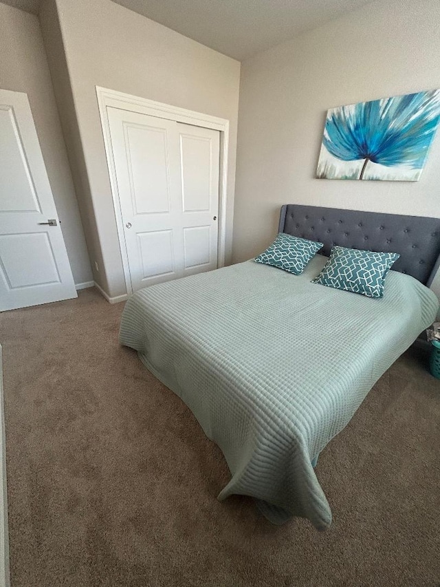 carpeted bedroom with a closet