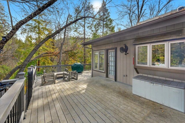 wooden terrace featuring radiator heating unit