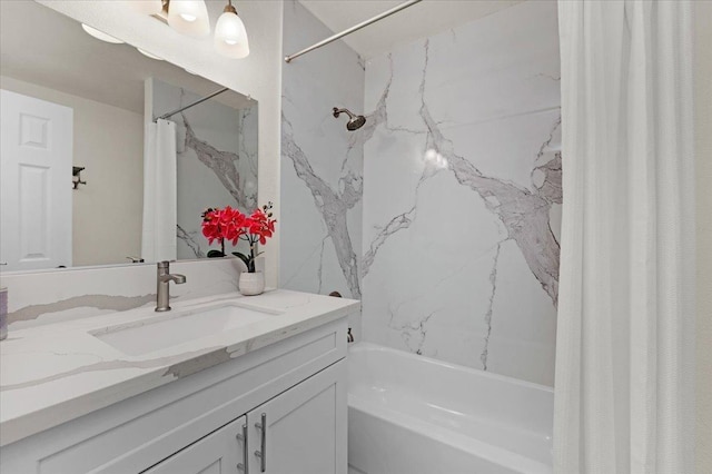 full bathroom featuring shower / bath combo and vanity