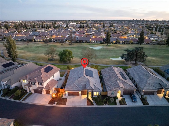 view of aerial view at dusk