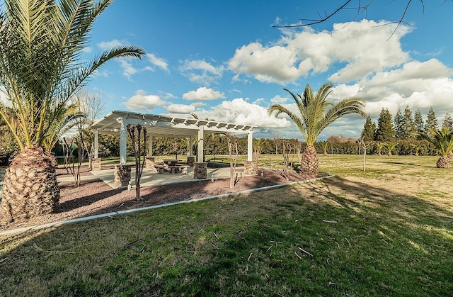 view of yard with a pergola and a patio