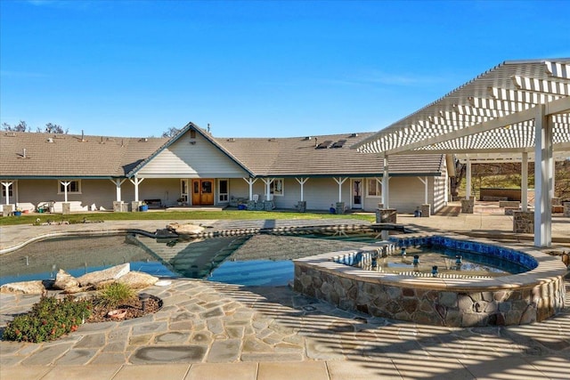 view of pool with a pergola and a patio