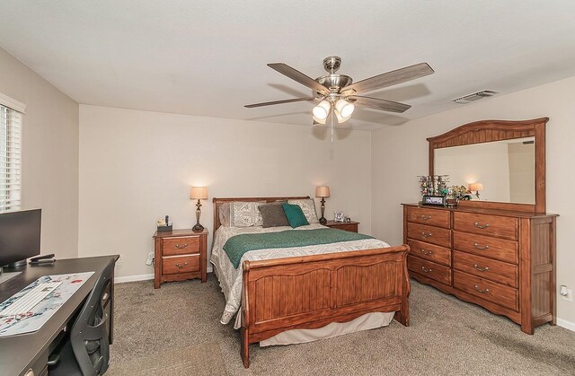 16526 Paula Rd, Madera, CA 93636 - bedroom featuring visible vents, ceiling fan, light colored carpet, and baseboards