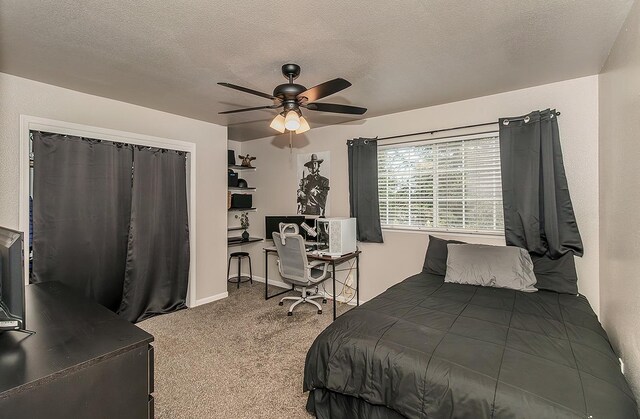 16526 Paula Rd, Madera, CA 93636 - bedroom featuring a textured ceiling, carpet flooring, and ceiling fan