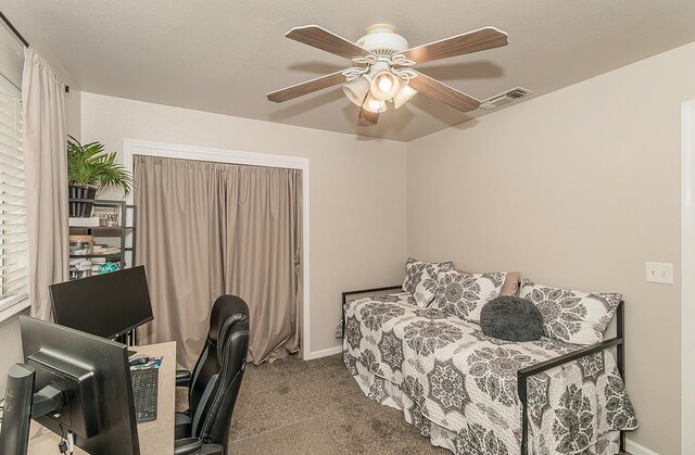 16526 Paula Rd, Madera, CA 93636 - bedroom with carpet flooring, visible vents, baseboards, and a ceiling fan