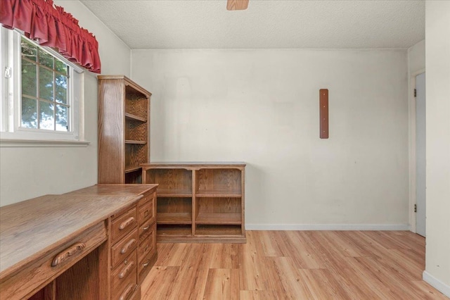 unfurnished office featuring a textured ceiling and light wood-type flooring