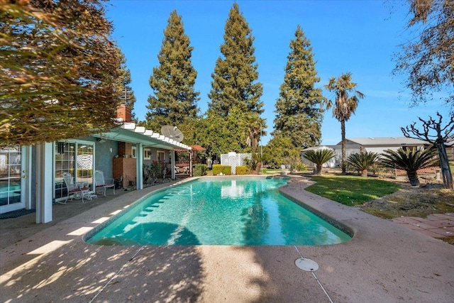 view of swimming pool with a patio