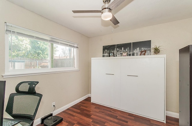 interior space featuring ceiling fan and dark hardwood / wood-style floors