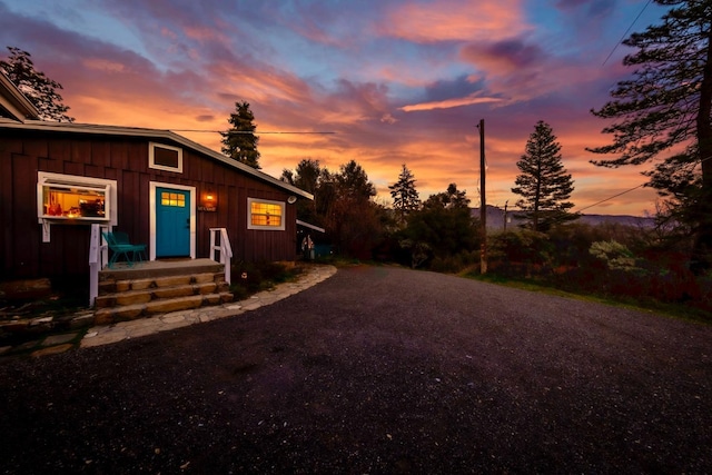 view of front facade with board and batten siding