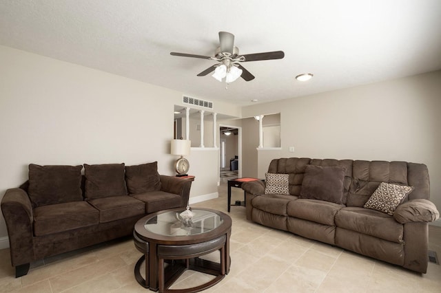 living room with ceiling fan