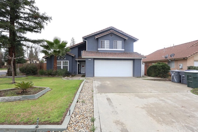 front facade with a garage and a front yard