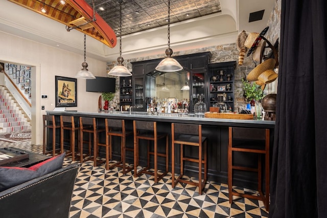 bar with pendant lighting