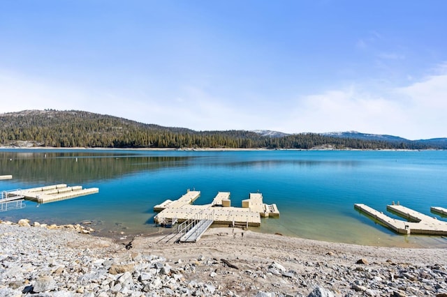 view of dock with a water view