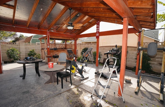 view of patio / terrace with a gazebo and ceiling fan