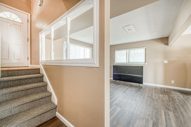 stairway featuring wood-type flooring