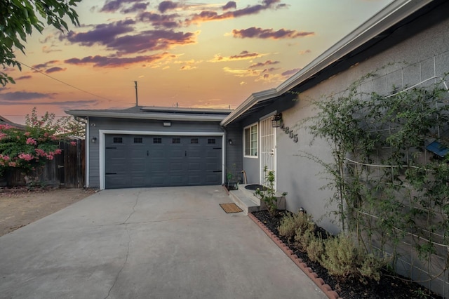 exterior space featuring a garage