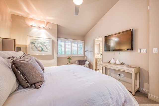 2352 W Loma Linda Ave, Fresno, CA 93711 - carpeted bedroom featuring lofted ceiling, a ceiling fan, baseboards, and connected bathroom