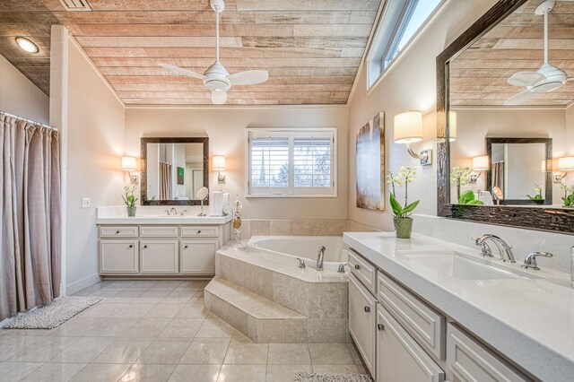 2352 W Loma Linda Ave, Fresno, CA 93711 - bathroom featuring plenty of natural light, wooden ceiling, a sink, and ceiling fan
