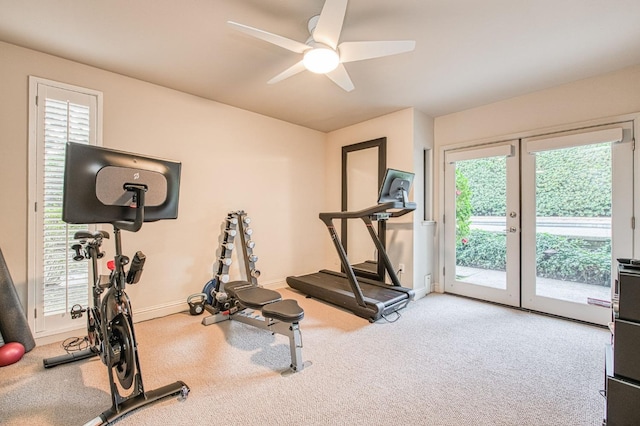 2352 W Loma Linda Ave, Fresno, CA 93711 - workout room featuring ceiling fan, a wealth of natural light, carpet flooring, and baseboards