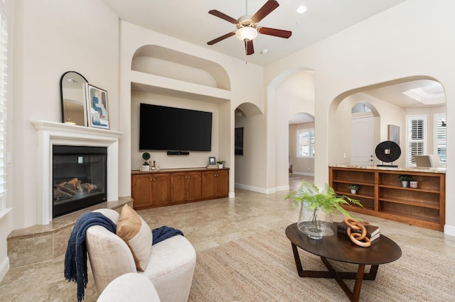 living room with ceiling fan