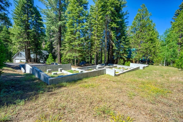 view of yard with a garage