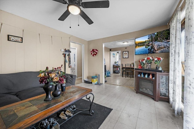 living room with ceiling fan