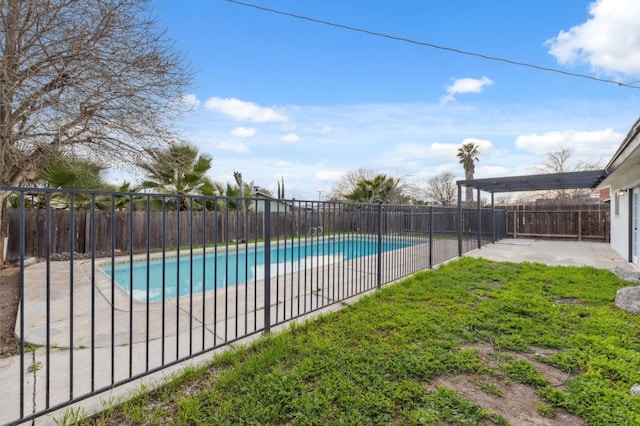 view of pool featuring a patio area, a fenced backyard, and a fenced in pool