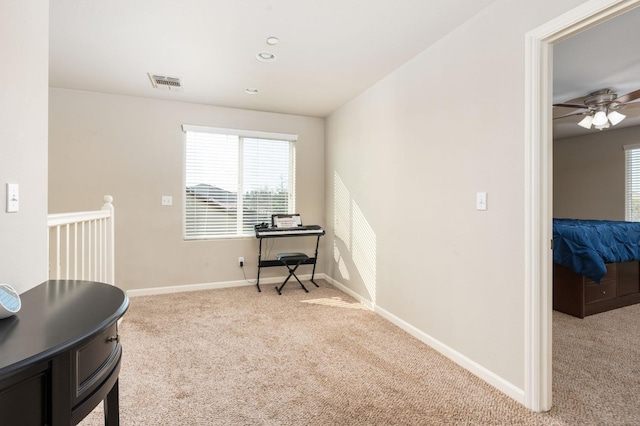 3384 Amanecer Ave, Clovis, CA 93619 - office featuring light colored carpet, baseboards, a ceiling fan, and recessed lighting