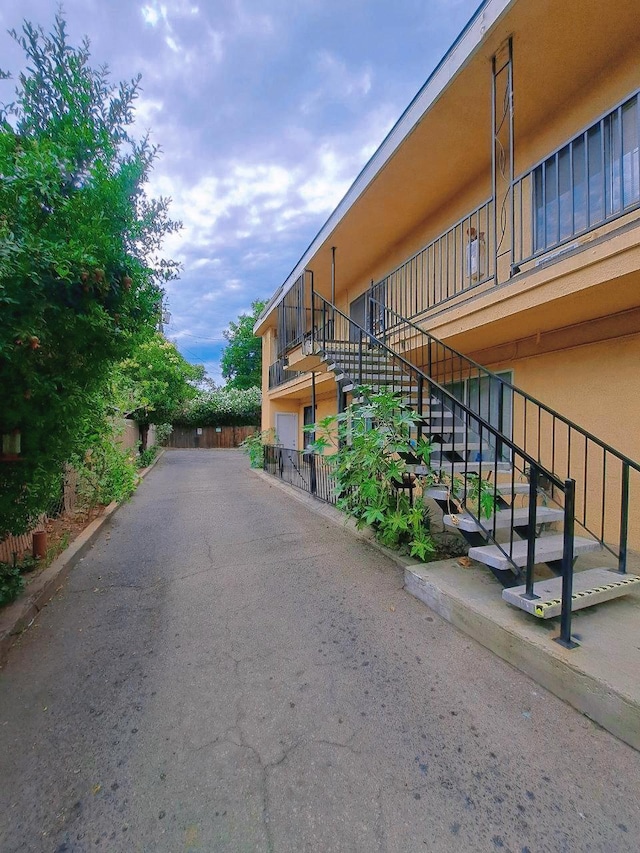 view of street with stairway