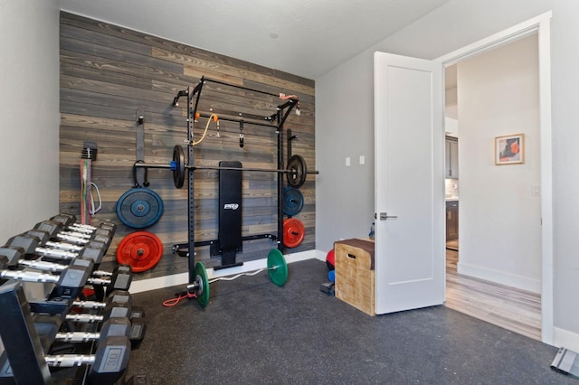 1048 Sawtooth Way S, Madera, CA 93636 - workout area with wooden walls and baseboards