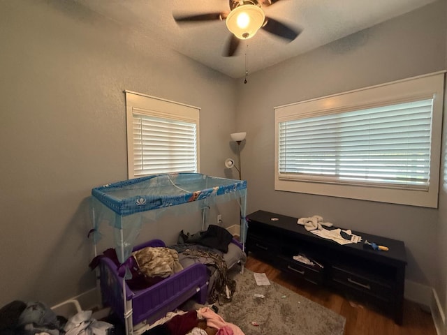 miscellaneous room with ceiling fan and wood finished floors