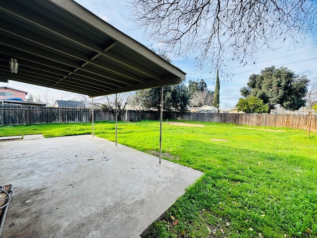 view of yard featuring a fenced backyard and a patio