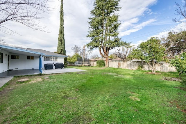 view of yard with a patio area and a fenced backyard