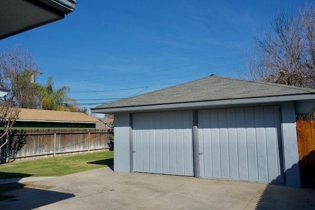 view of outbuilding with an outdoor structure and a fenced backyard