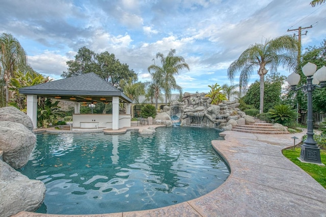 pool with a gazebo