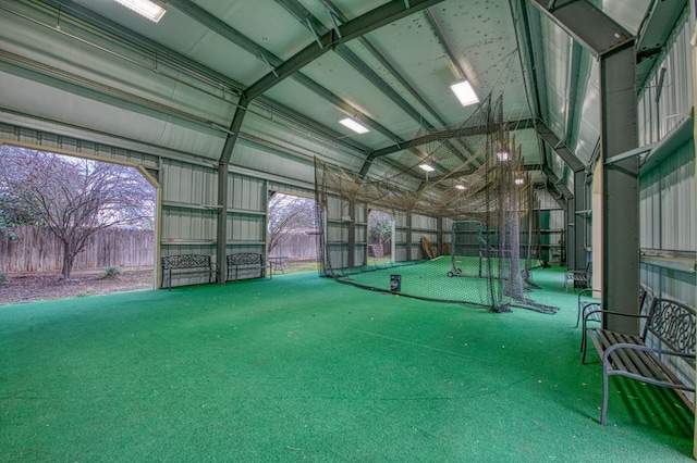 garage with metal wall