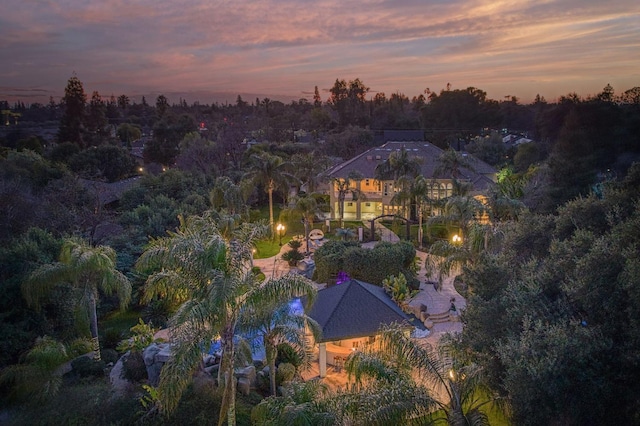 view of aerial view at dusk