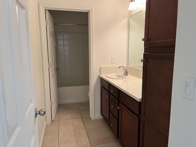 bathroom featuring shower / washtub combination, tile patterned flooring, vanity, and toilet