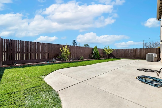 view of patio / terrace featuring central AC and a fenced backyard