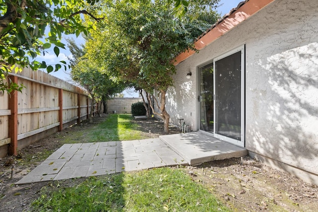 view of yard featuring a patio and a fenced backyard