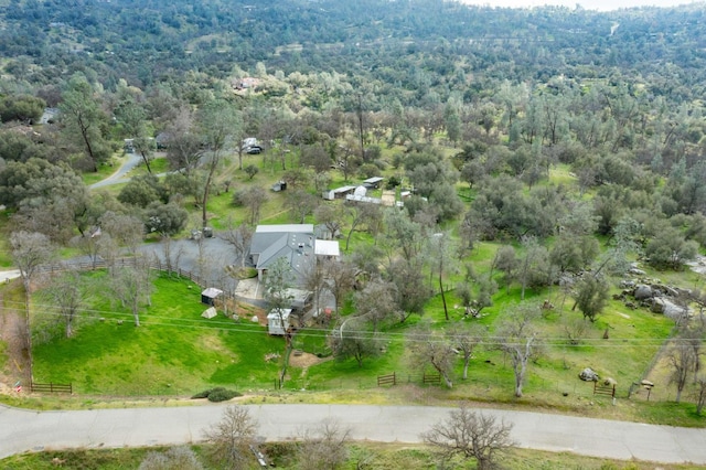 bird's eye view with a rural view and a forest view