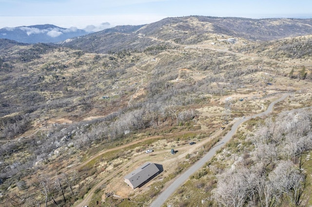 drone / aerial view featuring a mountain view