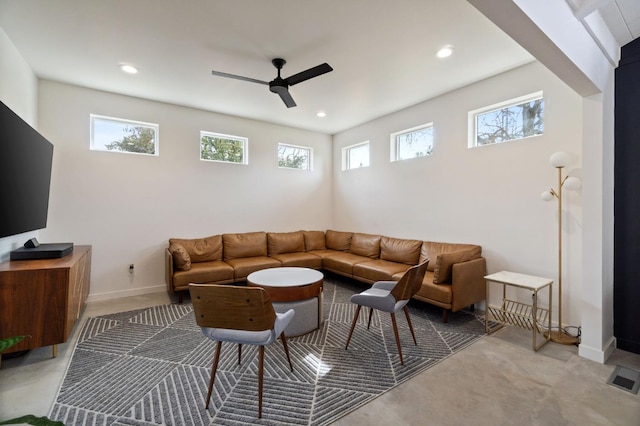 2460 W Browning Ave, Fresno, CA 93711 - living room featuring a ceiling fan, recessed lighting, a healthy amount of sunlight, and visible vents