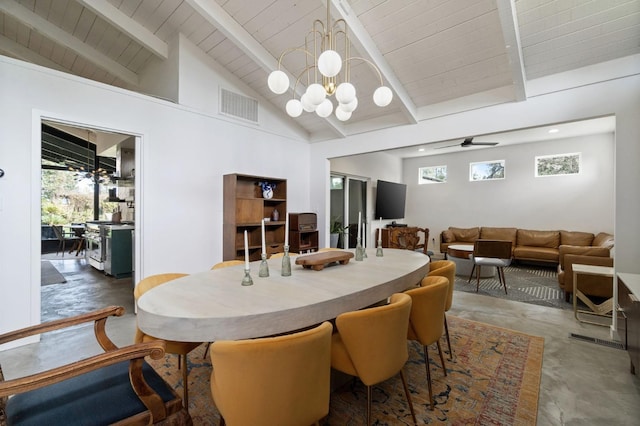 2460 W Browning Ave, Fresno, CA 93711 - dining room with high vaulted ceiling, a wealth of natural light, beam ceiling, and visible vents
