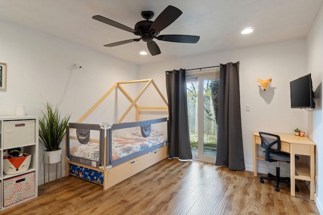 2460 W Browning Ave, Fresno, CA 93711 - bedroom with access to exterior, wood finished floors, and recessed lighting
