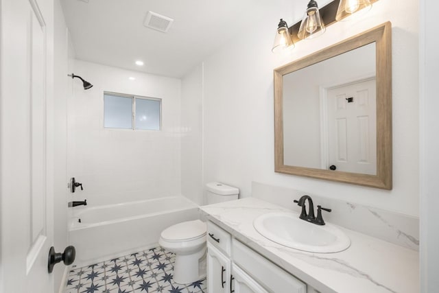 42906 Ranger Circle Dr Drive, Coarsegold, CA 93614 - full bathroom featuring visible vents, toilet, vanity, tile patterned floors, and shower / bathtub combination