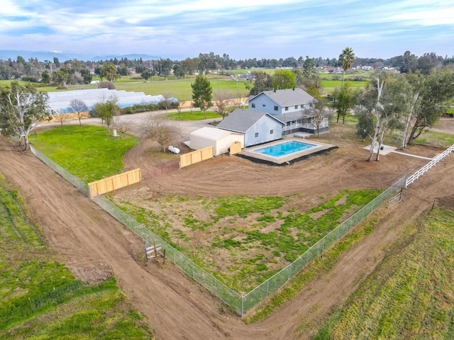 birds eye view of property featuring a rural view