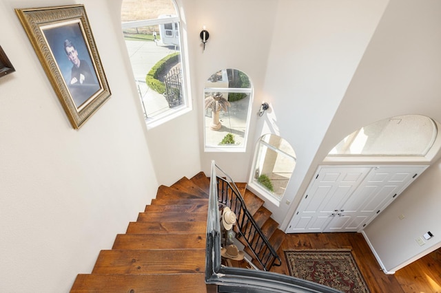 entryway with stairway and wood finished floors